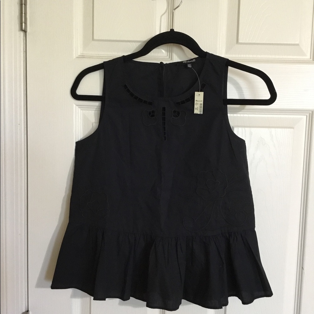 Madewell Floral embroidered black top Sz.XXS - Picture 2 of 8